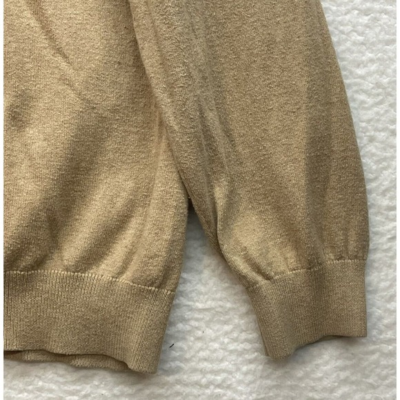 LL Bean Mens Sweater Extra Large Tan Cotton Cashmere V Neck Preppy Cabincore - Picture 5 of 10
